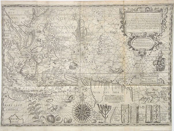 Linschoten 1598 Spice Islands карта